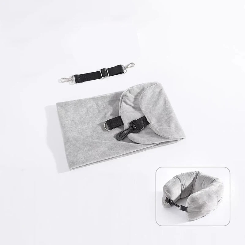 coussin voyage forme velours noir bleu gris confortable portable sac rangement