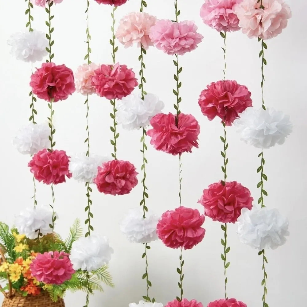 guirlande fleurs artificielles pompons rose blanc bleu modernes 2.5m pièces festive intérieure