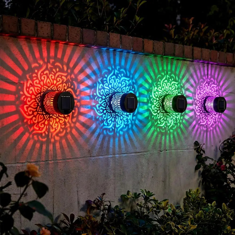décoration jardin lampe solaire murale mandala moderne noire doréeextérieur patio