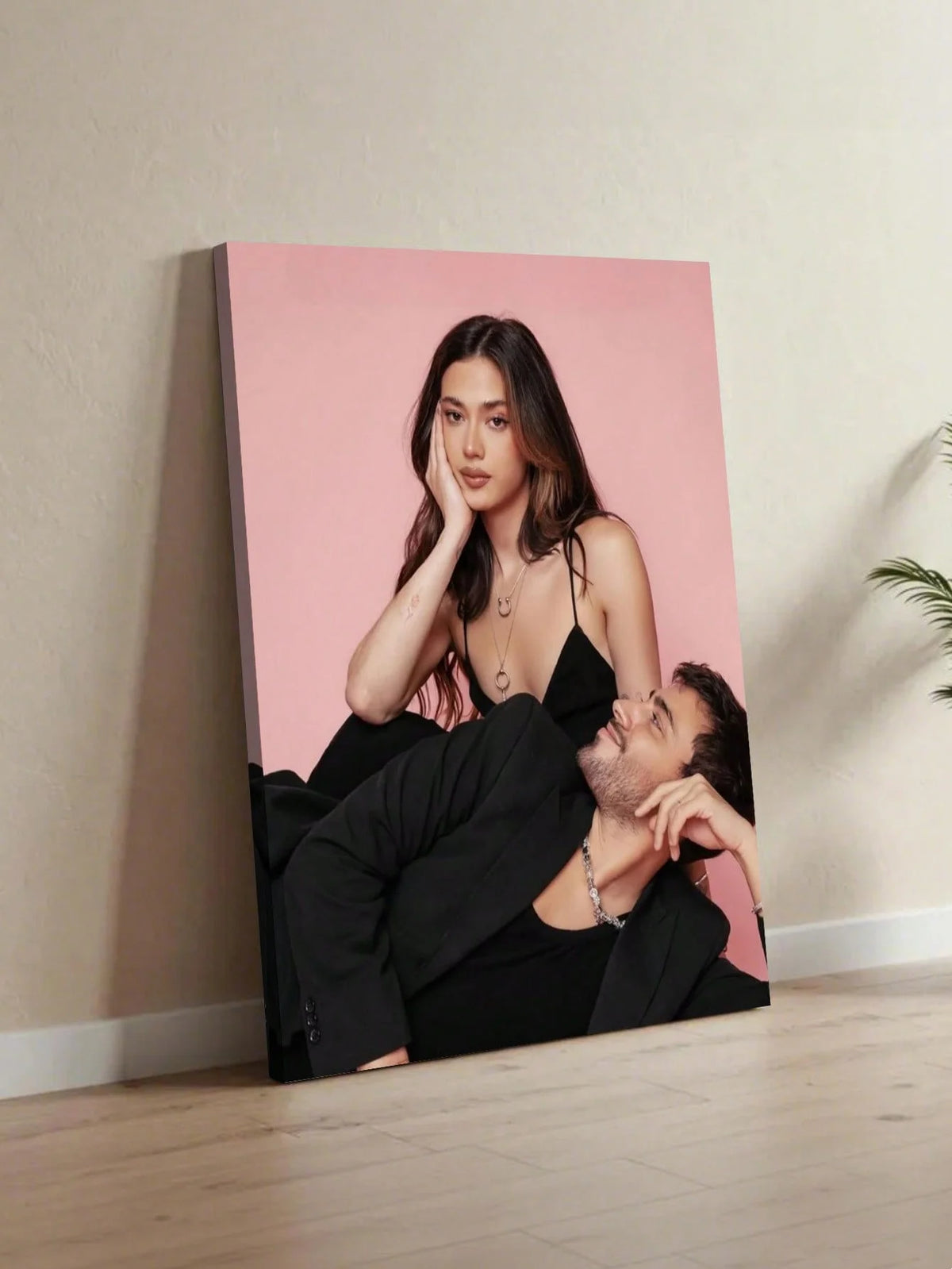 toile d'art moderne photo couple rose clair occasion fête anniversaire noël mariage