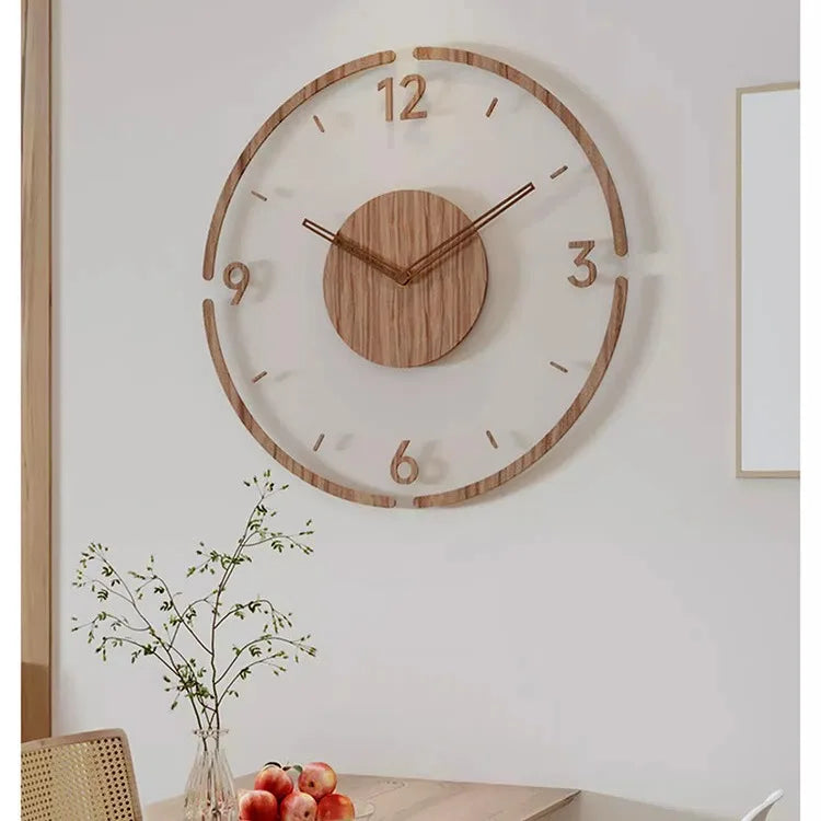 horloge murale moderne bois clair numéros blancs texture 3D acrylique diamètre 35cm fixations inclusées