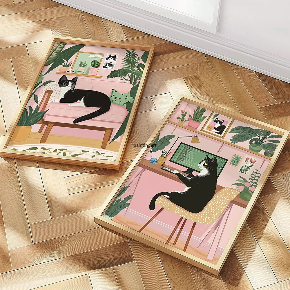 tableau toile chat tuxedo moderne décoration murale salon chambre objet esthétique