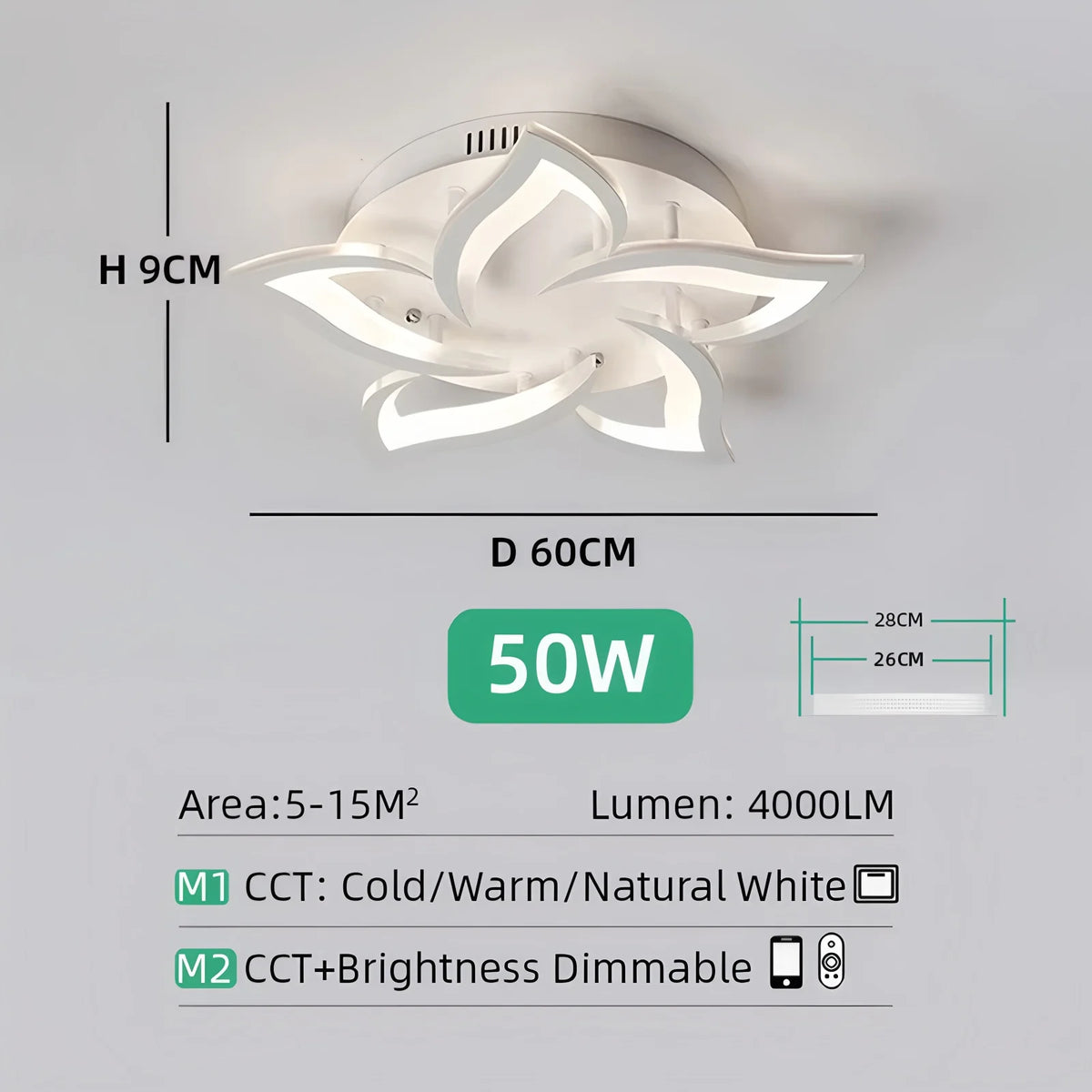 plafonnier led blanc feuilles stylisées contemporain télécommande opacité éclairage quotidien monté surface