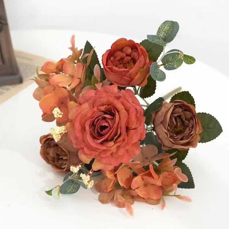 bouquet fleurs artificielles soie roses hortensias pivoines décoration mariage anniversaire intérieur moderne élégant