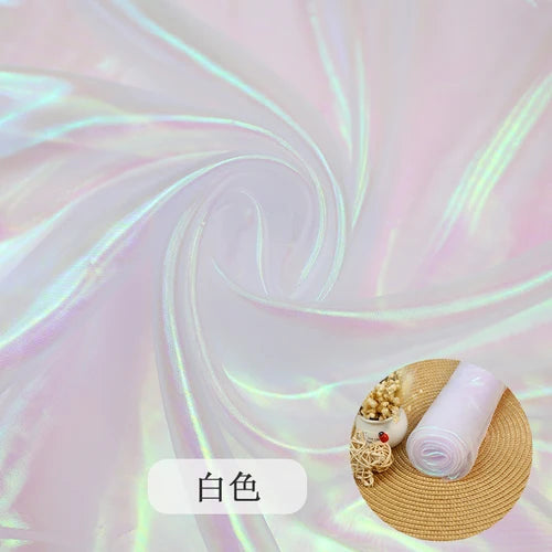 tissu iridescent multicolore rayures ondulées effet holographique semi transparent moderne élégant polyester respirant mètre