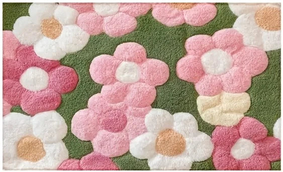 tapis bain doux fleurs imprimées anti dérapant moderne vert rose blanc