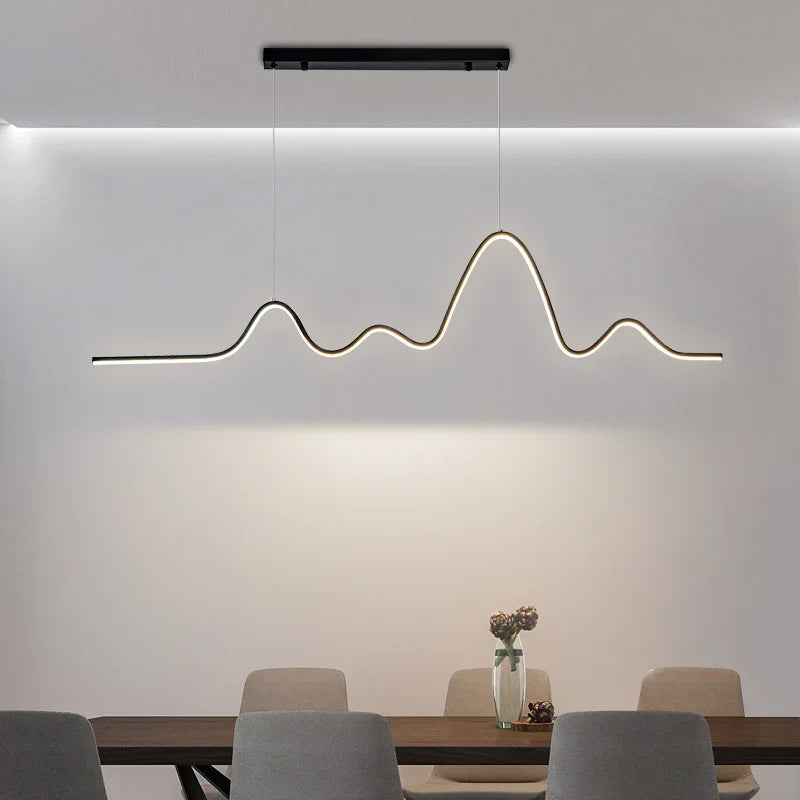 suspension moderne minimaliste luminaire vague lune forme ondulée blanc noir doré led chambre restaurant
