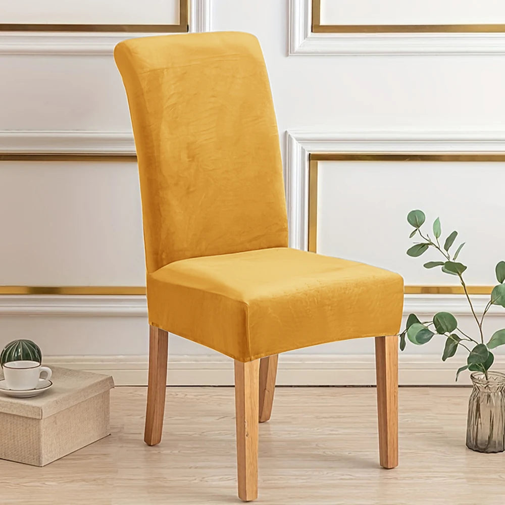 Housse chaise velours jaune doré élastique moderne protection meuble Jaune Doré