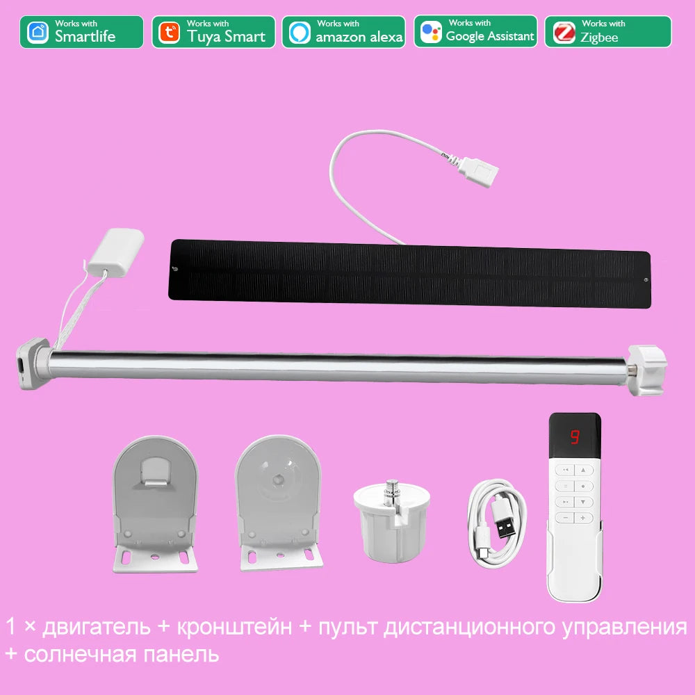 rideau motorisé argenté moderne clips rechargeable compatible google alexa tuya zigbee télécommande
