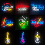 néon lumineux guitare rock roll live music couleur rouge bleu jaune blanc fixations