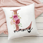taie d'oreiller motif floral rose lettres initiales respectueux environnement moderne blanc