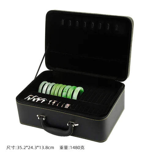 boîte bijoux simili cuir marron vintage poignée velours noir marron storage box trousse bijoux