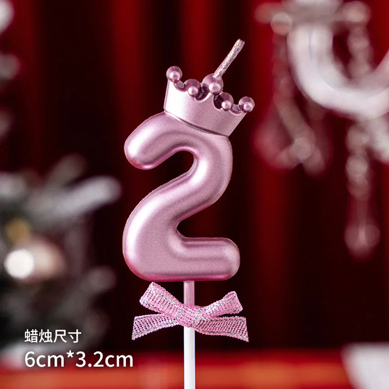 bougies numeriques rose couronne ruban brillant pique decoration anniversaire festif chiffres princesse
