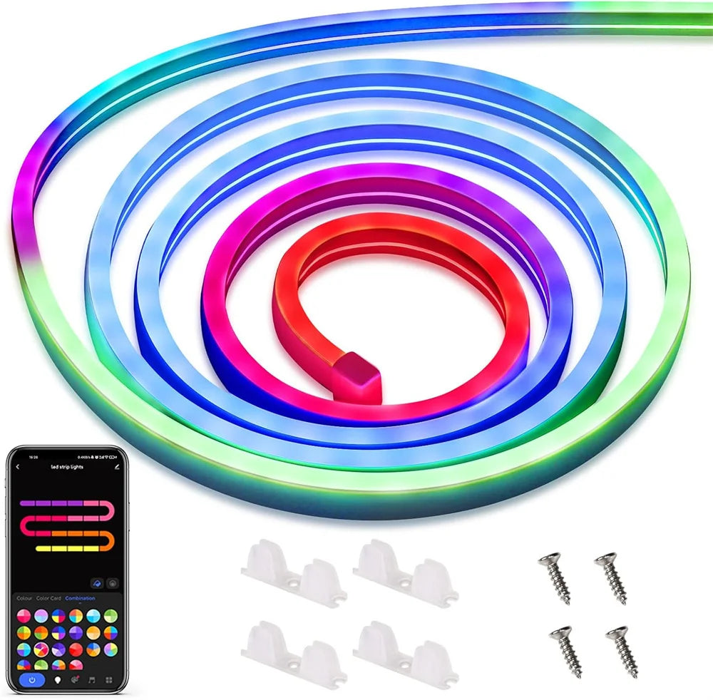 ruban led flexible multicolore rouge vert bleu violet lisse fluo moderne clips vis