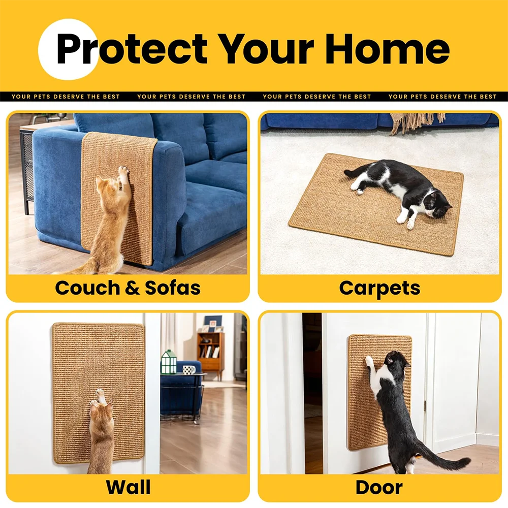 tapis sisal griffoir chat protection murale adhésif texture rugueuse moderne minimaliste 20x40cm 40x60cm 50x90cm