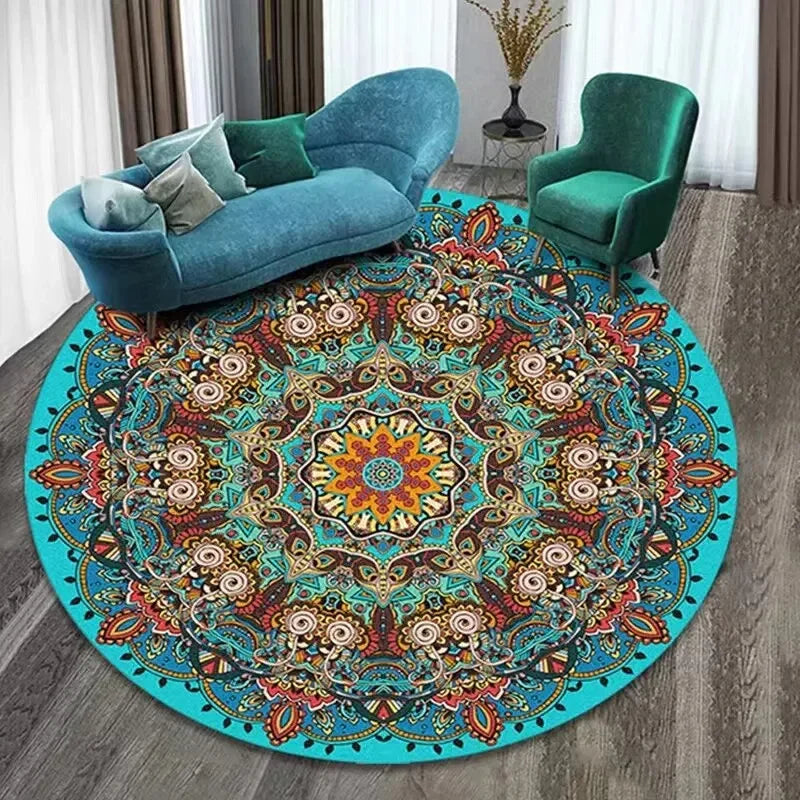 tapis sol boho mandala motif géométrique vintage intérieur salon chambre maison décoration coloré