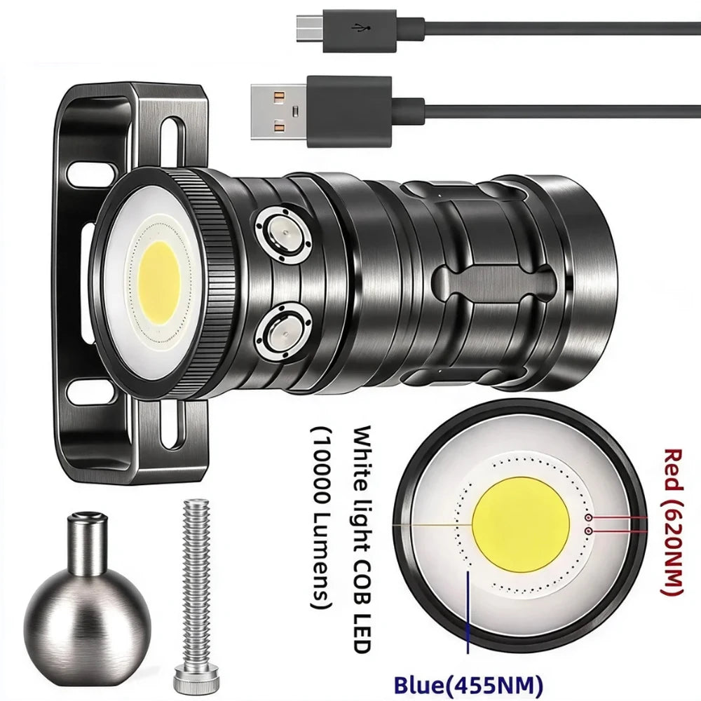 lampe torche plongée led 100w rechargeable réglable mode dézoom vis moderne robuste