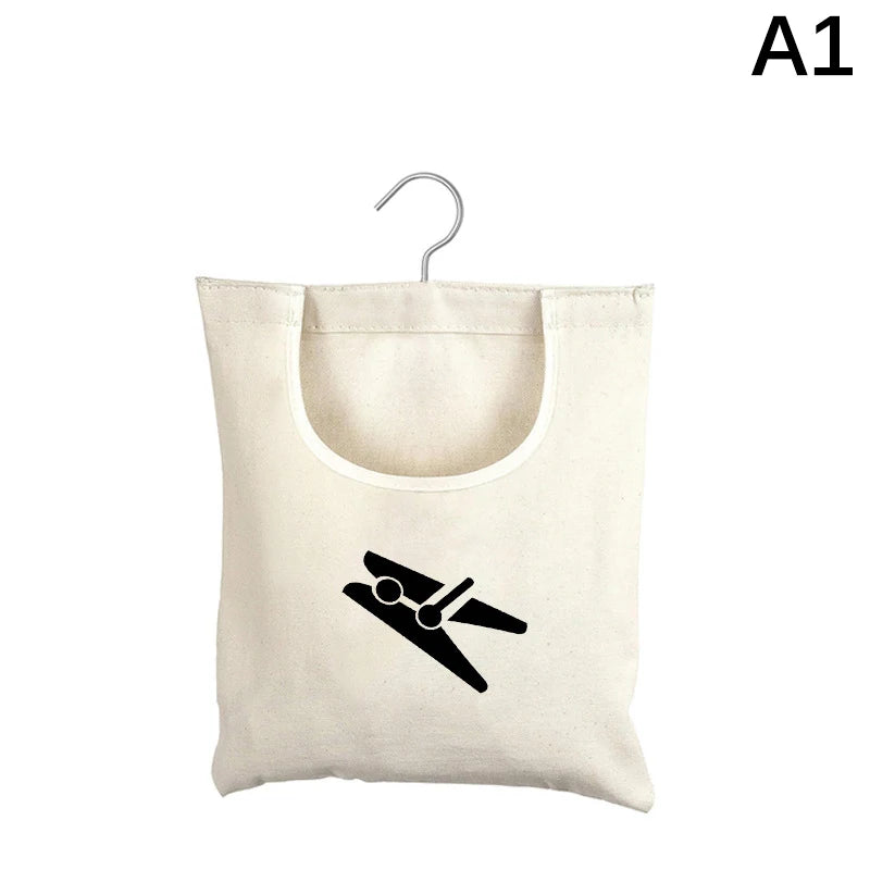 sac rangement pinces linge crochet suspendu tissu imprimé utilitaire fenêtre transparente minimaliste