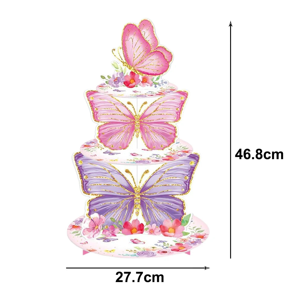 décoration gâteau papillons fleurs rose violet blanc doré piquet anniversaire mariage fête enfants