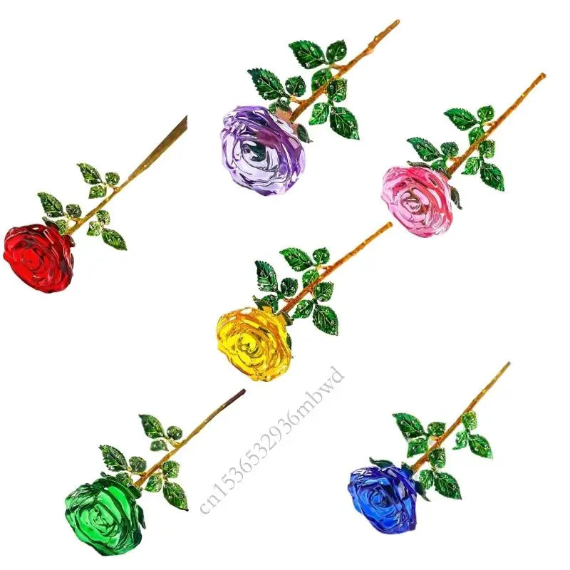 fleur artificielle rose rouge verte bleue anniversaire décoration maison brillante feuilles vertes tige dorée