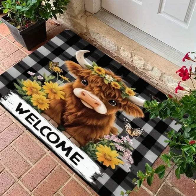 tapis bienvenue vache fleurs géométrique antiplis résistant extérieur salon chambre bain moderne polyester