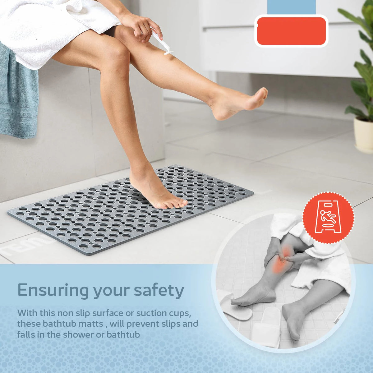 tapis bain antidérapant gris moderne perforations adhésif salle bain respectueux environnement lavable machine