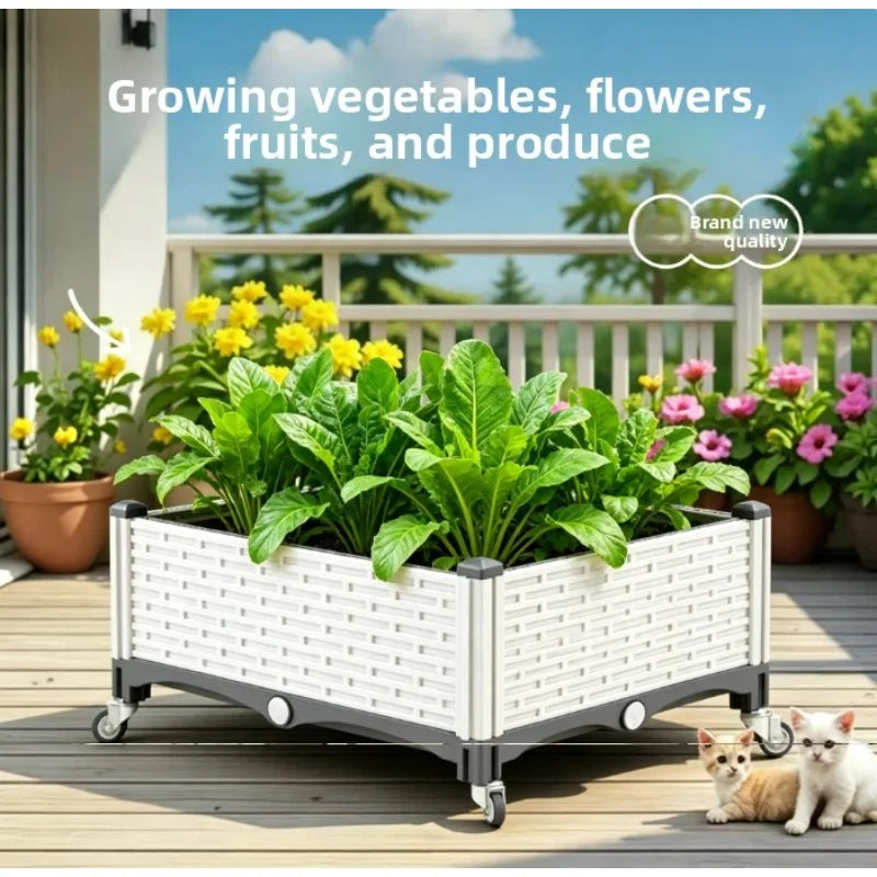 bac légumes blanc gris moderne roulettes drainage opacité motif brique
