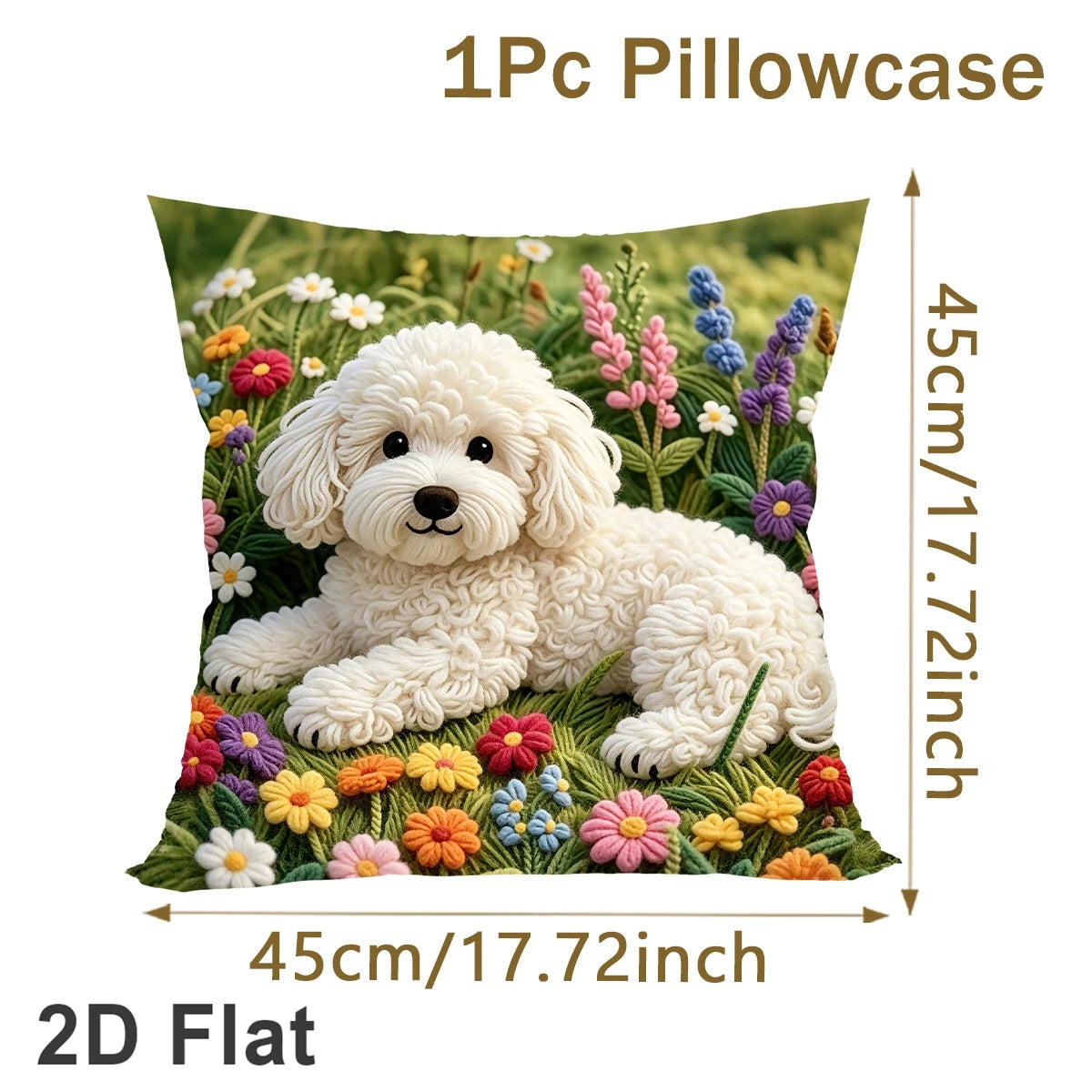 housse coussin chien fleurs polyester peacheskin cartoon printemps salon blanc decoration interieur tat