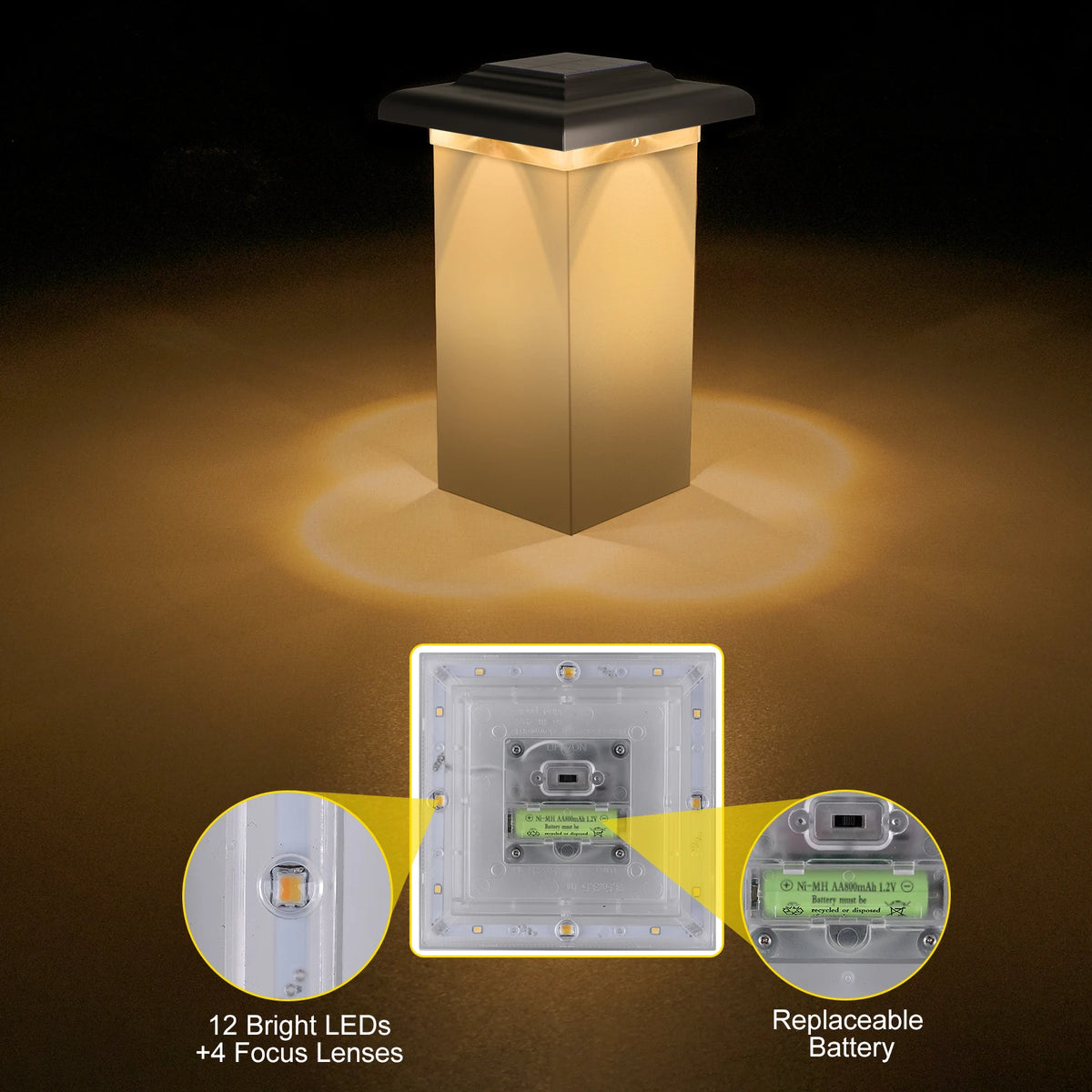 lampe solaire led balustrade moderne adhésive 12 leds lentilles batterie rechargeable ip65 étanche