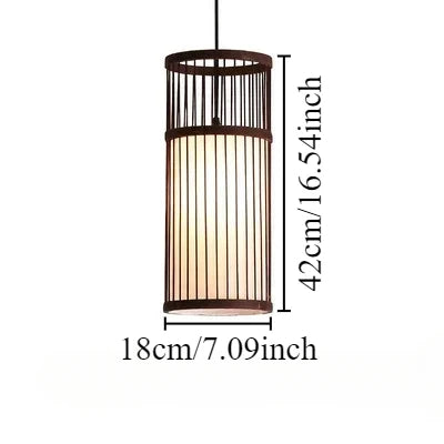 lampe suspendue moderne bambou tissé main boho rayures verticales beige noir