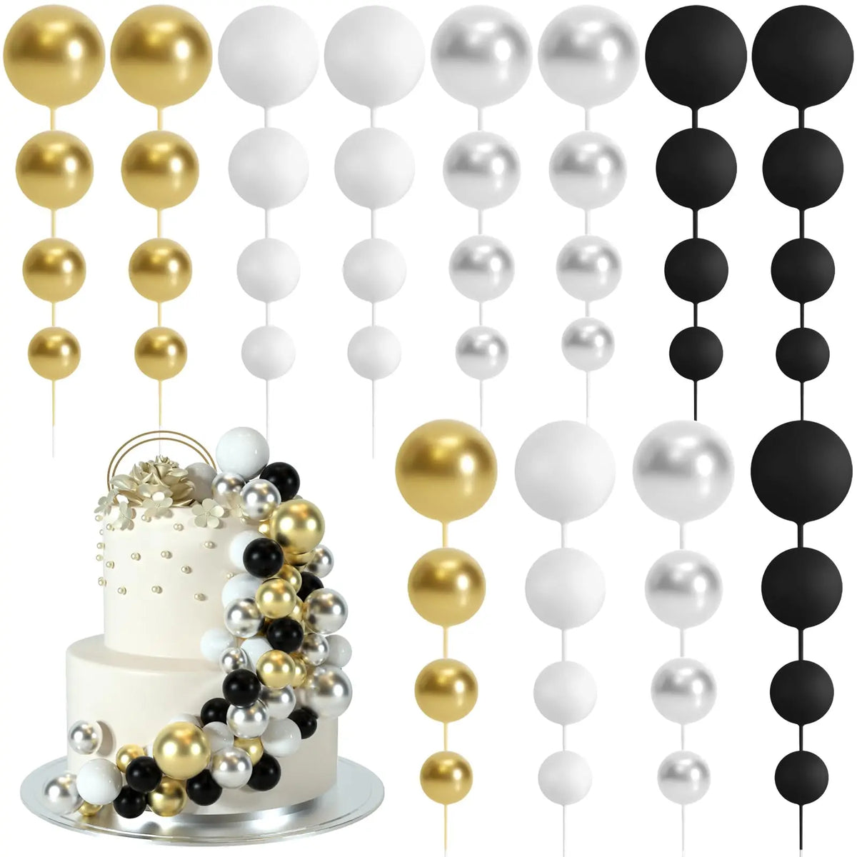 décoration gâteau boules vertes blanches dorées mariage anniversaire festives modernes