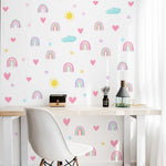 stickers muraux arc ciel étoiles coeurs nuages enfants decoration chambre autoadhésifs pvc resistant eau