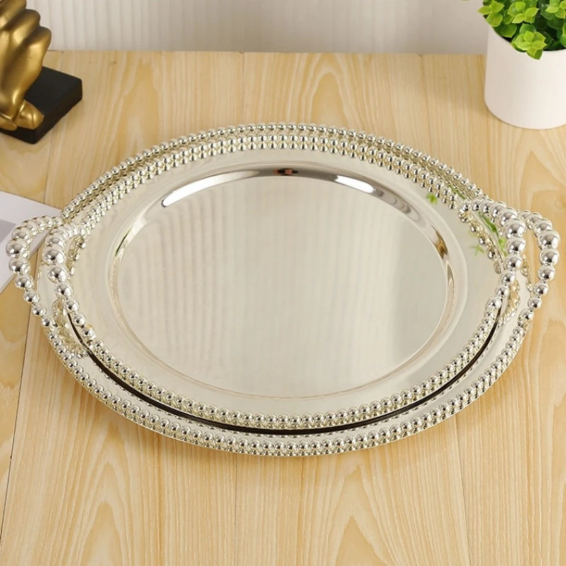 plateau service moderne argenté bord décoratif fruits salle manger silver simple élégant table transparent