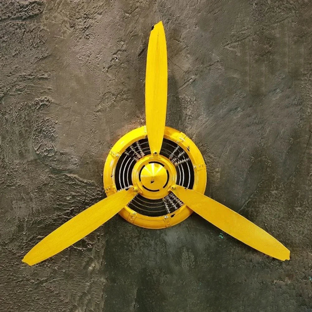 décoration murale industrielle ventilateur noir gris jaune roue dentée métal rétro fixations murales
