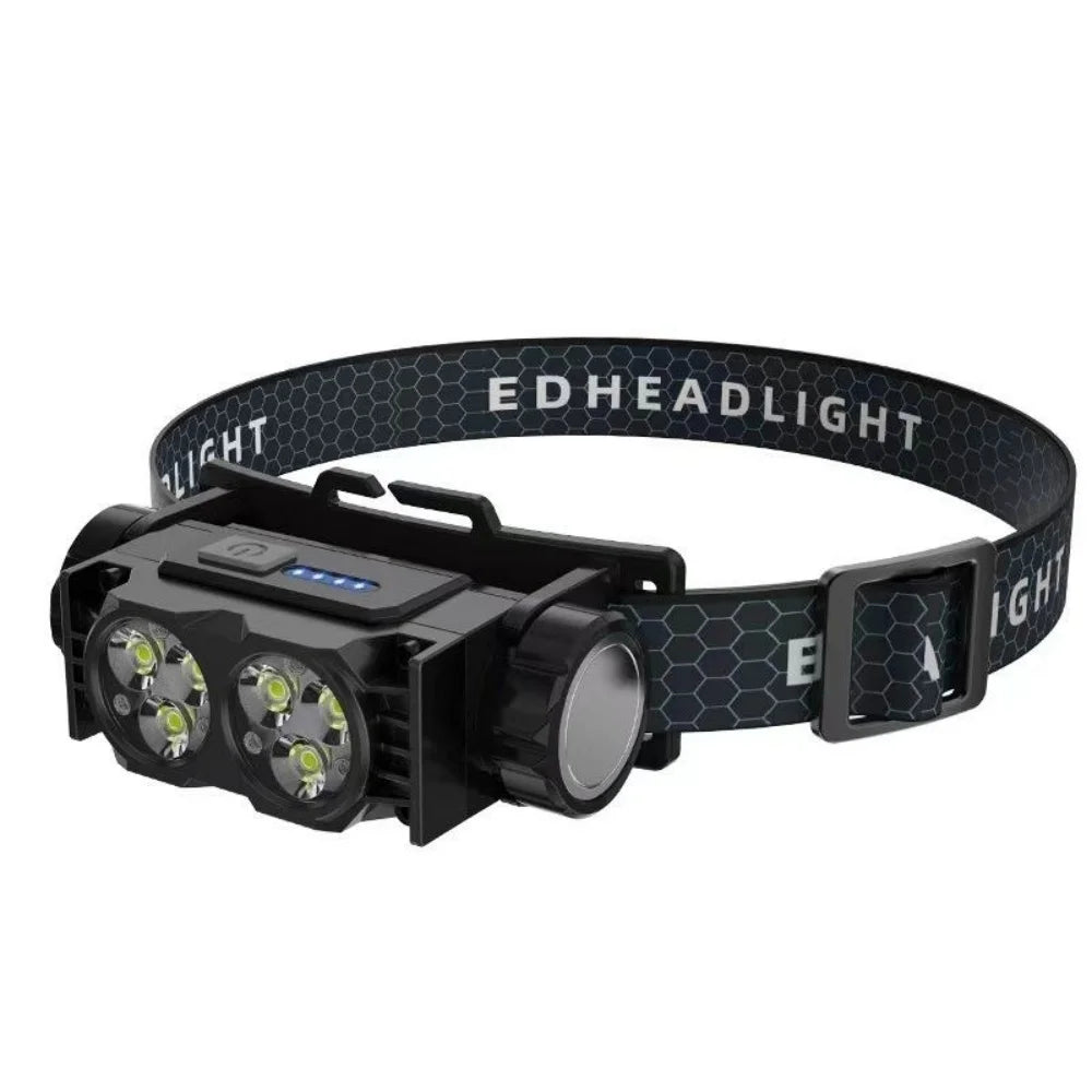 lampe frontale led rechargeable noire bandeau hexagonal étanche magnétique camping sportive