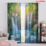 rideau moderne deux pièces paysage cascade oiseaux arbres vert bleu opacité polyester