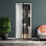 rideau porte magnétique noir gris rayures moderne clips fixations fermeture ventilation domestique