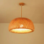 lampe suspendue moderne rustique bois tissé naturel interrupteur tactile 18cm