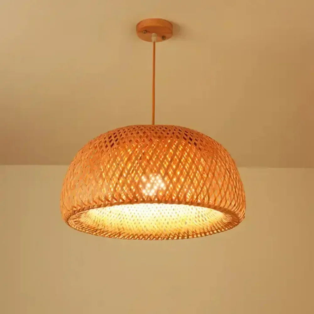 lampe suspendue moderne rustique bois tissé naturel interrupteur tactile 18cm