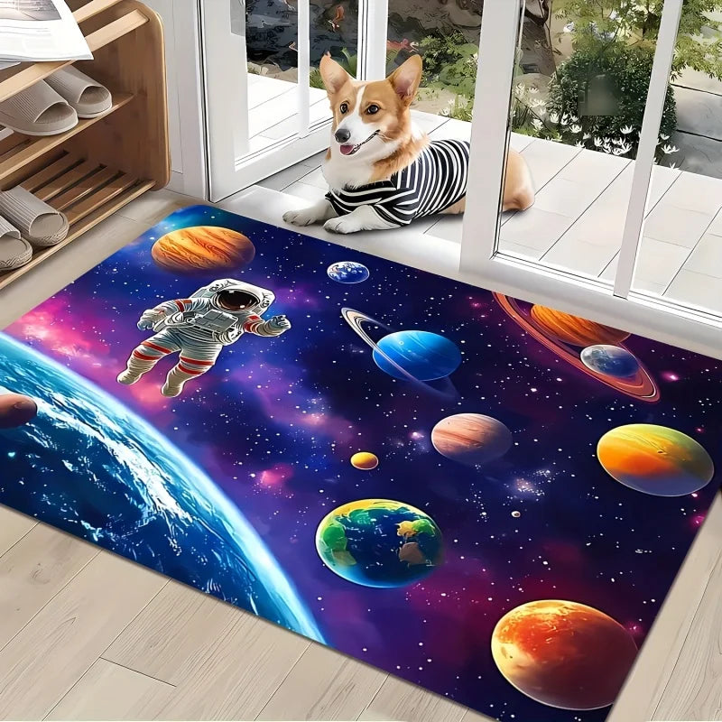 tapis moderne multicolore planètes astronaute étoiles antidérapant résistant décoloration 30x50cm 40x60cm 50x80cm chambre salon