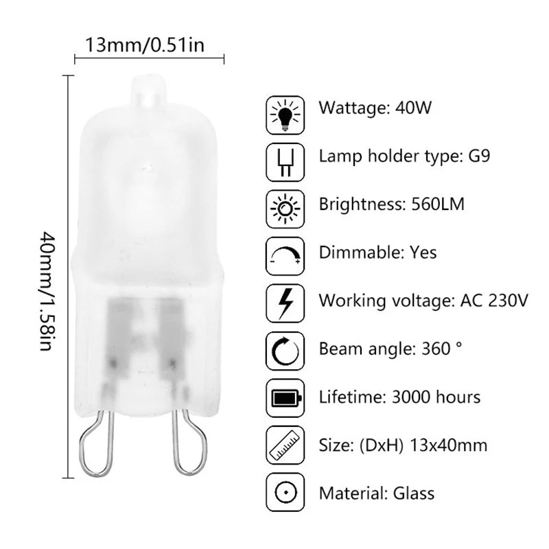ampoules halogènes transparentes 12V 220V G4 G5.3 G9 filament classique 20W 25W 35W 40W
