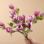 bouquet fleurs artificielles magnolia soie violet blanc vert mariage anniversaire décoration intérieure naturelle
