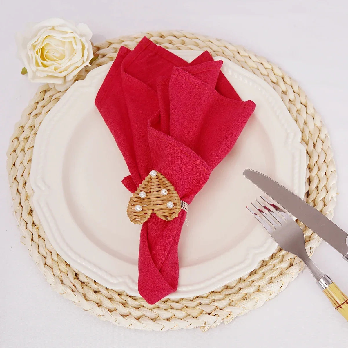 lot 50 serviettes cuisine coton bleu clair clips dorés table