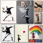 affiche art contemporaine street banksy graphique abstraite noire blanche verte murale salon decoration