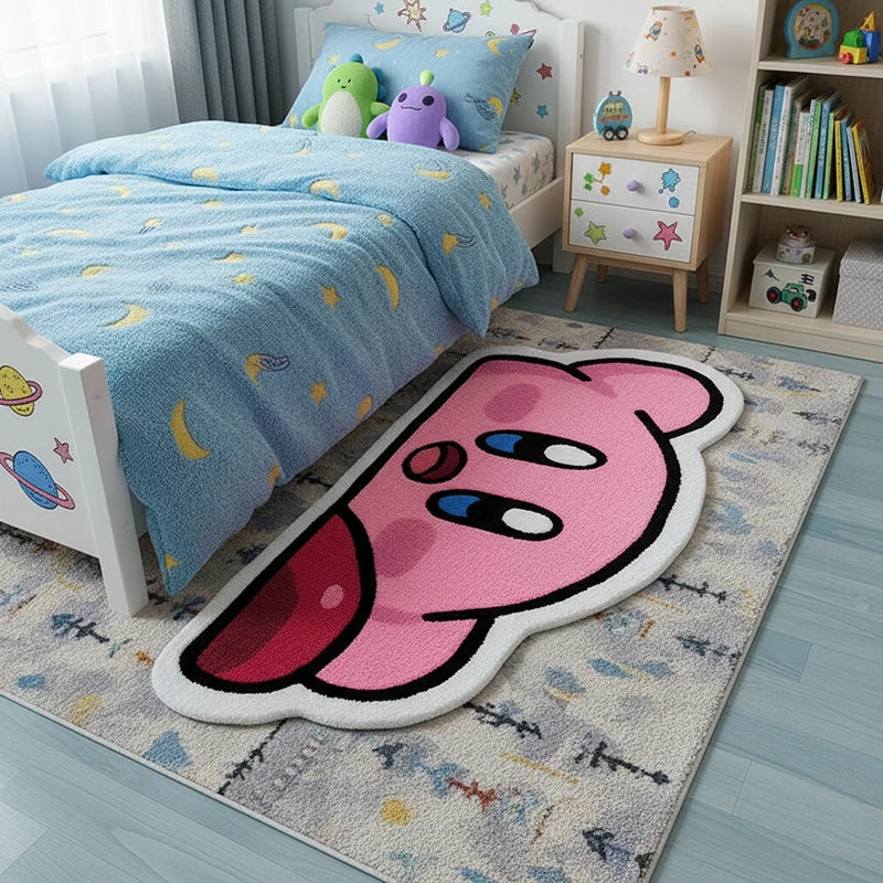 tapis dessin animé contemporain rose blanc rouge bleu noir souriant 80cm 100cm 120cm