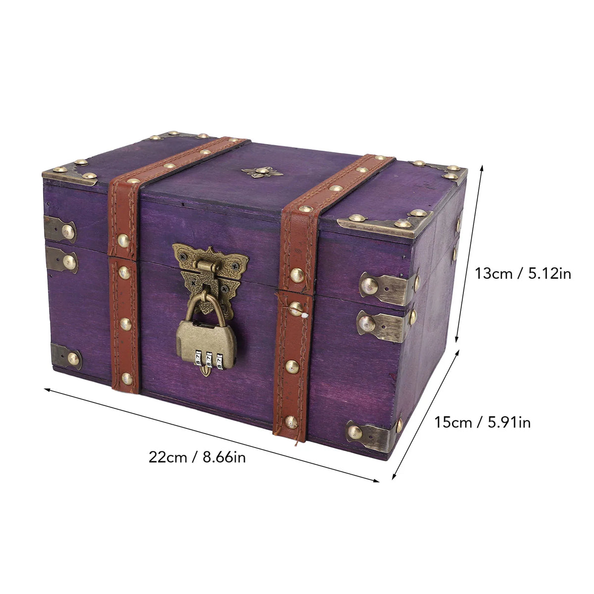 coffre bijoux bois violet vintage serrure réutilisable 22x15x13cm