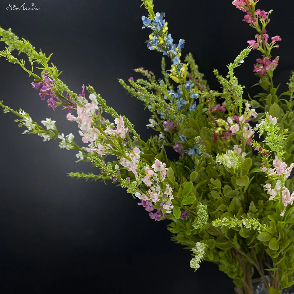 décoration intérieure bouquet artificiel fleurs modernes vert blanc bleu rose minimaliste