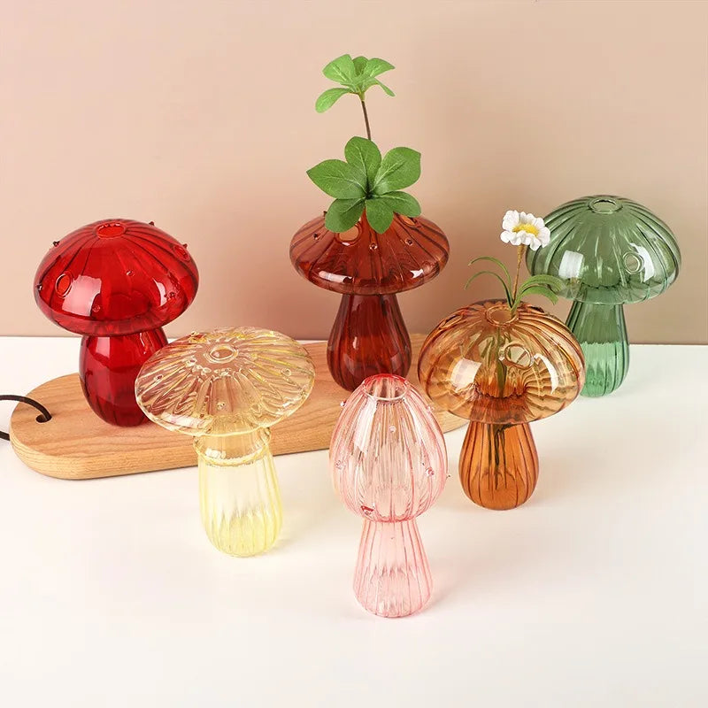 vase champignon transparent moderne rouge vert rose marron jaune