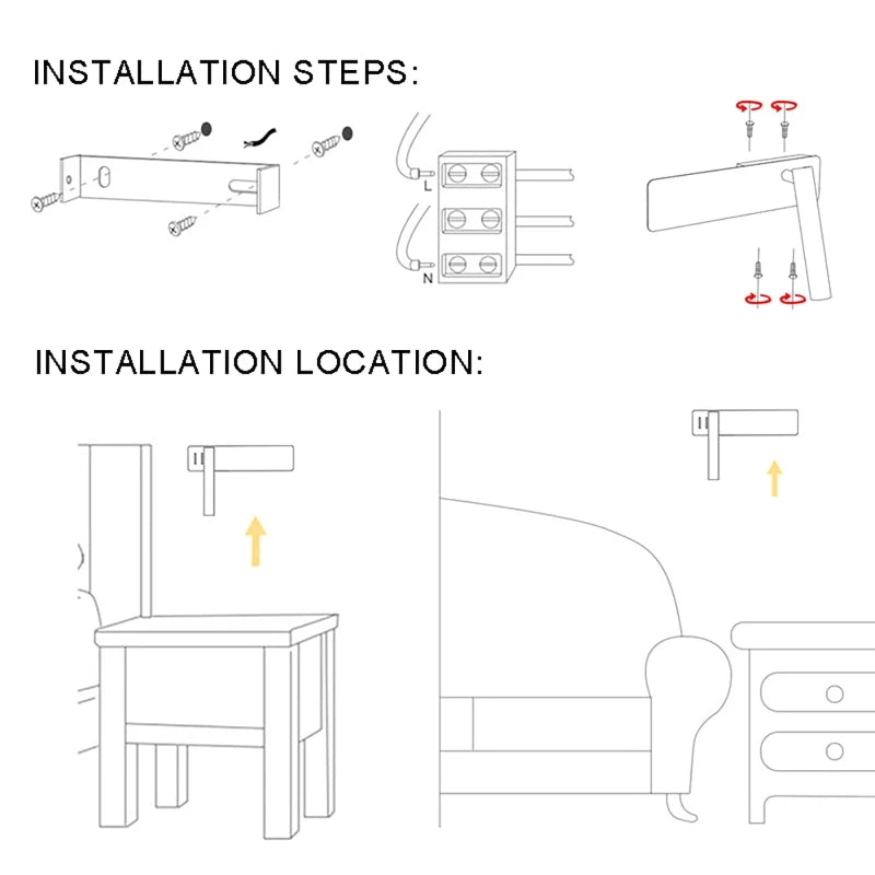 lampe murale led moderne noir bras articulé éclairage directionnel minimaliste chambre coucher étude entree