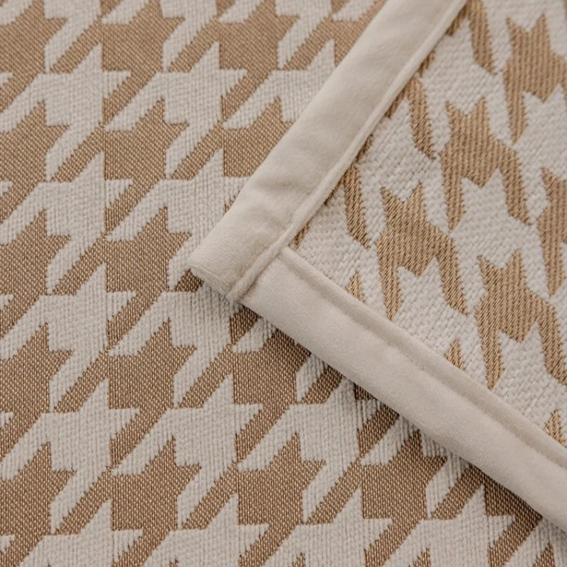drap lit houndstooth beige clair classique motif carreaux qualité supérieure maison decoration chambre texture